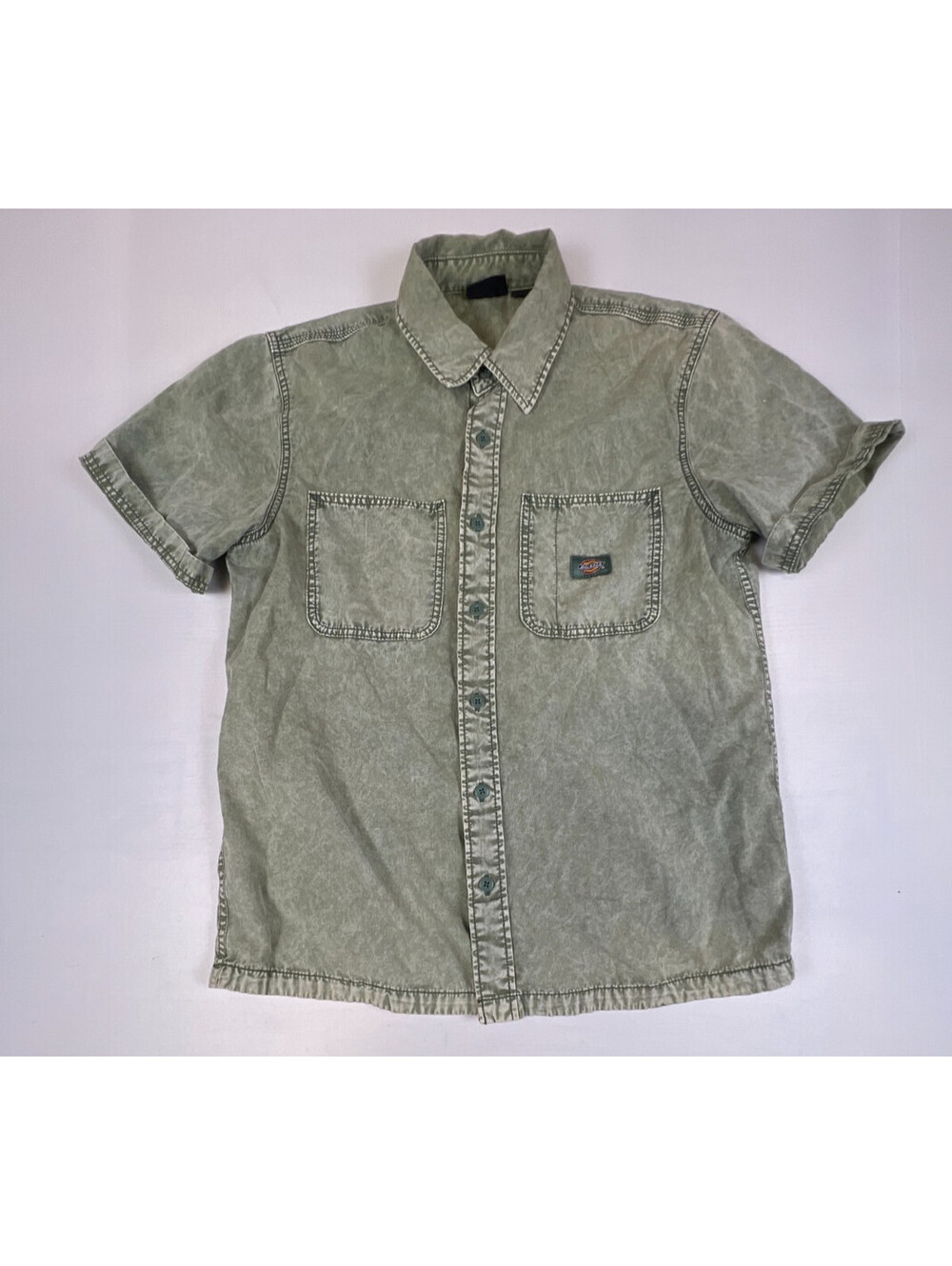 Dickies Men S Green Acid Wash Short Sleeve Button Down Work Shirt